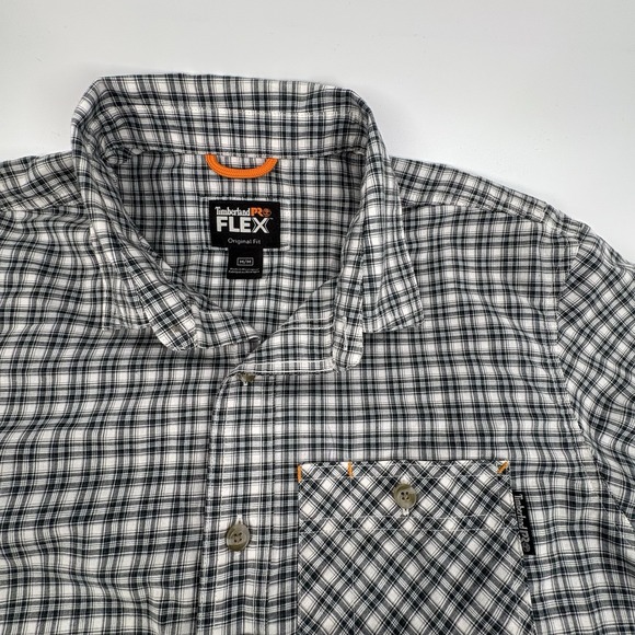 Timberland Pro Flex Black Plaid SS Shirt Men's Med - Picture 2 of 8